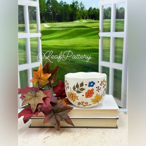 Cozy Autumn Leaves & Acorn Mug – Hand-Painted Ceramic Cup with Blue Handle, 16oz - Picture 5 of 10